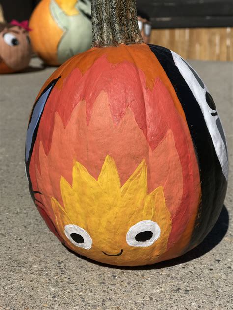 Calcifer painted pumpkin