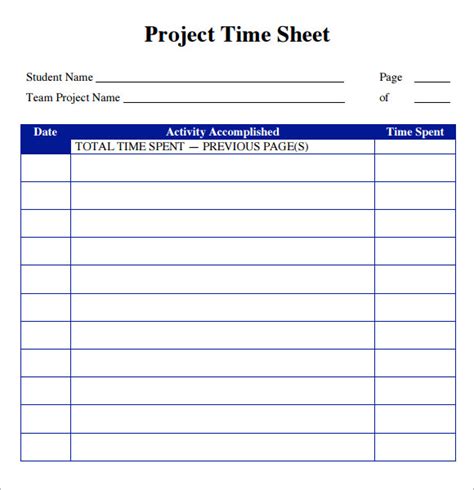 Project Timesheet Template