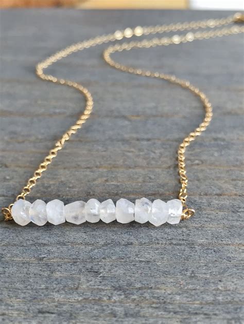 Moonstone Bar Necklace, Delicate Gold or Sterling Silver