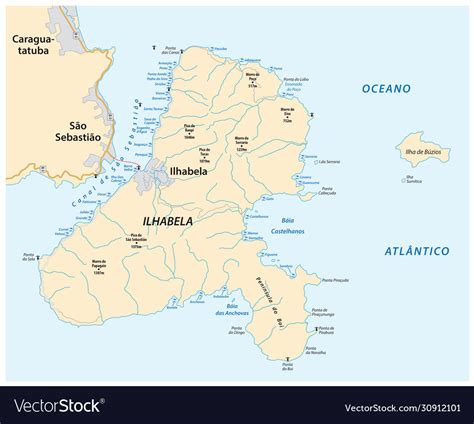 Road and beach map brazilian island ilhabela Vector Image