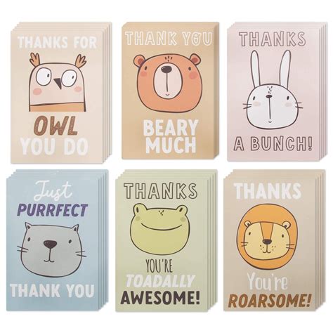 Buy 30 Kids Thank You Cards, Assorted Fun Animals Pun Child Thank You Notes Pack, Funny Blank ...