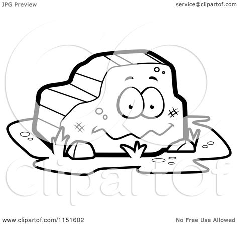 Cartoon Clipart Of A Black And White Smiling Boulder - Vector Outlined Coloring Page by Cory ...