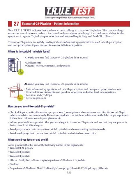 Tixocortol-21-Pivalate â Patient Information - TRUE Test