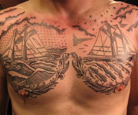 Two sailing vessels in sea tattoo on chest - Nautical Tattoos | Tattoos for guys, Cool chest ...