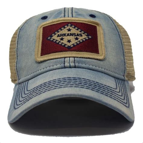 Arkansas Flag Patch Trucker Hat, Americana Blue | S.L. Revival Co - Americana Clothing/State ...