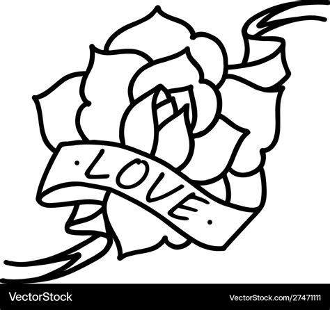 Rose tattoo with ribbon and word love Royalty Free Vector