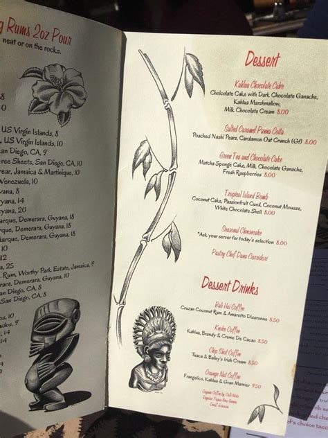 Menu at Bali Hai Restaurant, San Diego