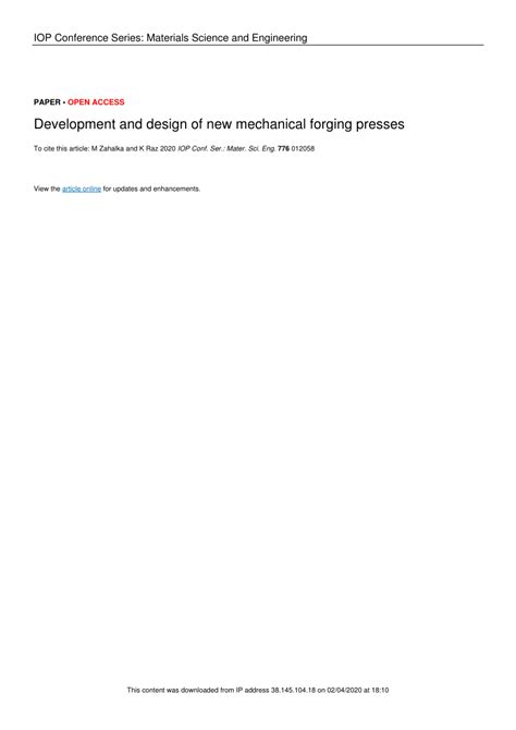 (PDF) Development and design of new mechanical forging presses