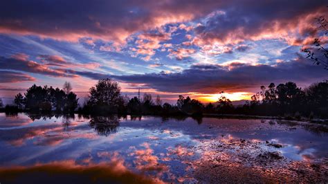 wallpaper for desktop, laptop | ml15-sunset-lake-night-blue-dark-nature