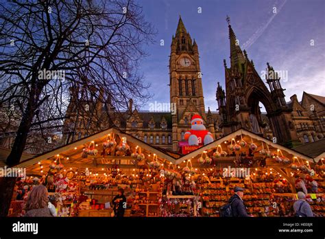 Manchester Christmas Market and Town Hall at Albert Square, Manchester Town Centre, Greater ...