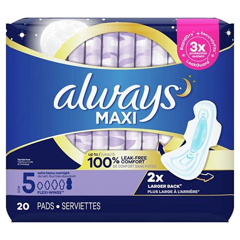 Always Maxi Pads Size 5 Extra Heavy Overnight Absorbency Unscented with ...