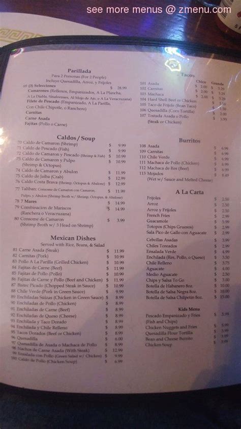 Menu at Mazatlan Restaurant, Long Beach, Paramount Blvd