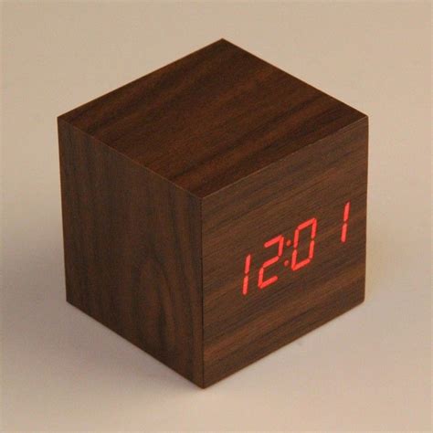 2021 Wooden Cube LED Alarm Clock Sounds Control With Temperature Display Electronic Digital ...