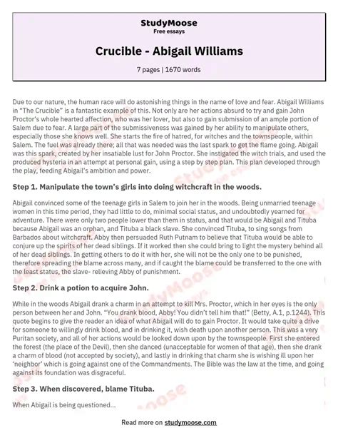 Crucible - Abigail Williams Free Essay Example