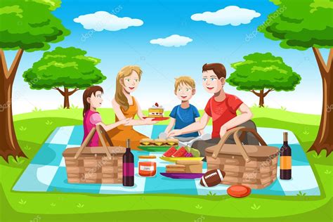 Happy family having a picnic — Stock Vector © artisticco #20879577