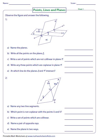 Geometry Worksheets Points Lines And Planes