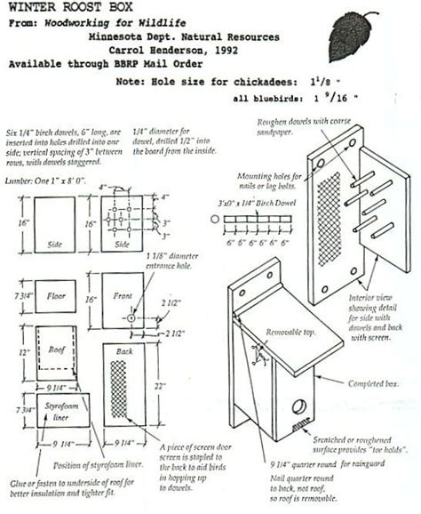 Roosting Box Plans for Birdhouse