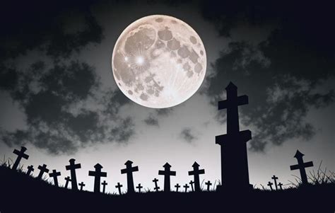 Premium AI Image | Old cemetery at night with moon in the sky Halloween ...