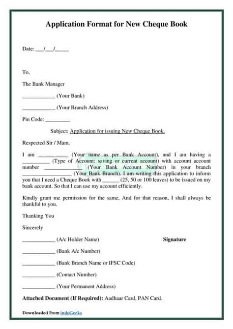 7+ Application or Letter for issuing New Cheque Book - indoGeeks