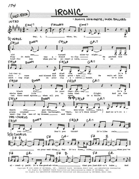 Ironic by Alanis Morissette Sheet Music for Real Book – Melody, Lyrics ...