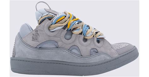 Lanvin Grey Leather Curb Sneakers in Gray for Men | Lyst