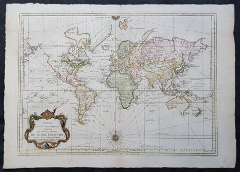 1770 JN Bellin Very Large Original Antique World Map on Mercators Proj ...