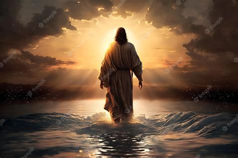 Premium Photo | Jesus Christ walking on the water on the sunset