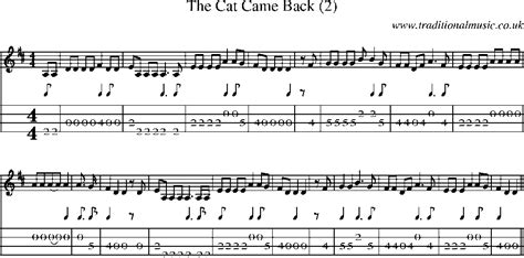 Mandolin Tab and Sheet Music for song:The Cat Came Back