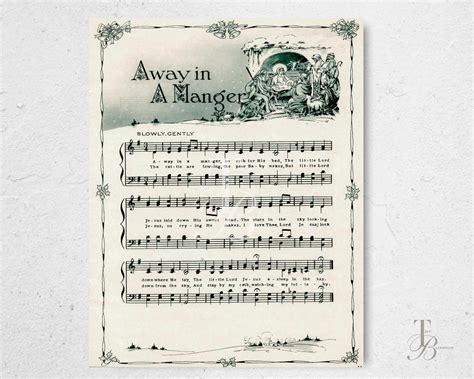 Away in a Manger Christmas Carol Holiday Sheet Music Print on Demand ...