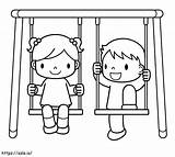 Kids Playing Swing coloring page sketch template