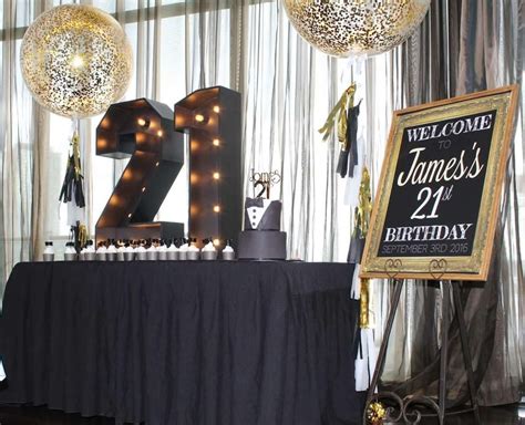 Fun & Elegant styling for a 21st Birthday! Themed in black and gold in the Berth function room ...