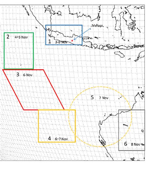 Schematic map showing approximate regions of ash detection and time... | Download Scientific Diagram