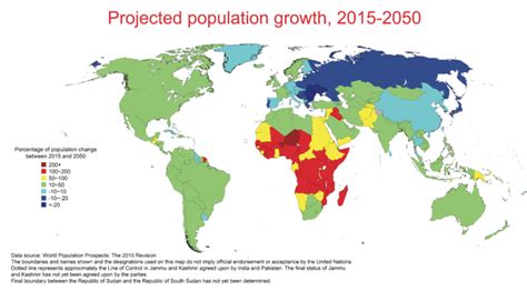 Projected population growth, 2015-2050. | World population, Social data ...