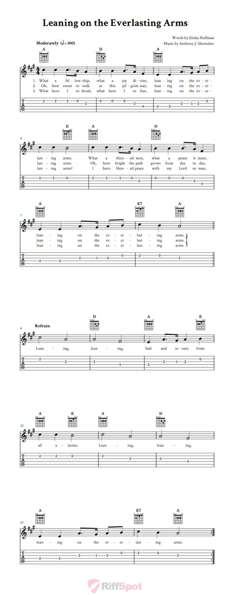 Leaning on the Everlasting Arms - Easy Guitar Sheet Music and Tab with Chords and Lyrics