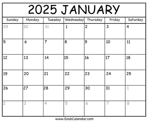 January 2025 Printable Blank Calendar January 2025 - Cayla Daniele