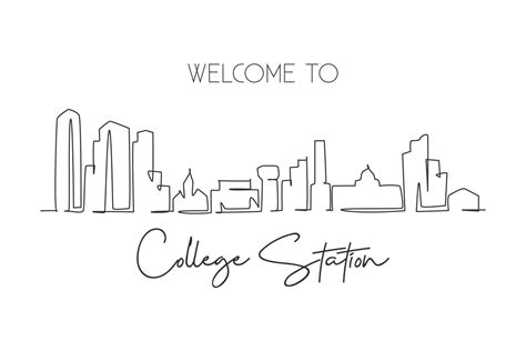 One continuous line drawing College Station city skyline, Texas. Beautiful landmark. World ...