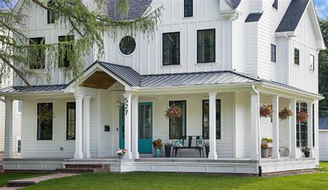 White Farmhouse with Wrap-Around Porch - Home Bunch Interior Design