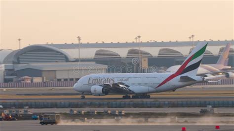 Emirates airplane landing stock footage. Video of transport - 268286422