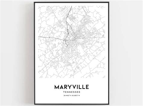 Maryville Map Print Maryville Map Poster Wall Art Tn City | Etsy