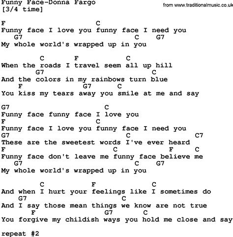 Country Music:Funny Face-Donna Fargo Lyrics and Chords