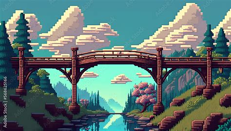 beautiful view of the high bridge, pixel art style. generative ai Stock ...