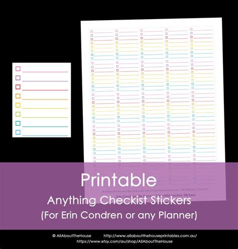 Printable Calendar Planner Stickers Checklist Full Box for Erin Condren ...