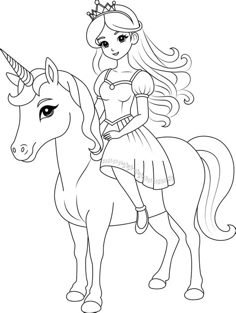 Premium Vector | Coloring page chibi princess riding a magical unicorn