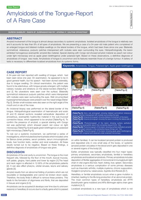 (PDF) Amyloidosis of the Tongue-Report of A Rare Case