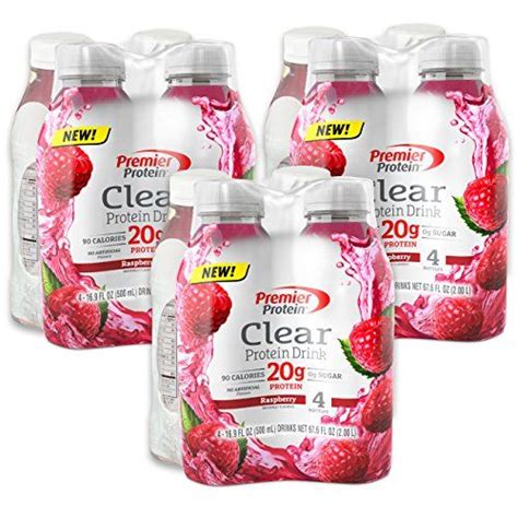 Premier Protein Clear Protein Drink, Raspberry, 16.9 fl oz Bottle, (12 ...