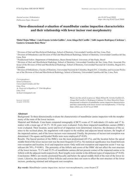 (PDF) Three-dimensional evaluation of mandibular canine impaction characteristics and their ...