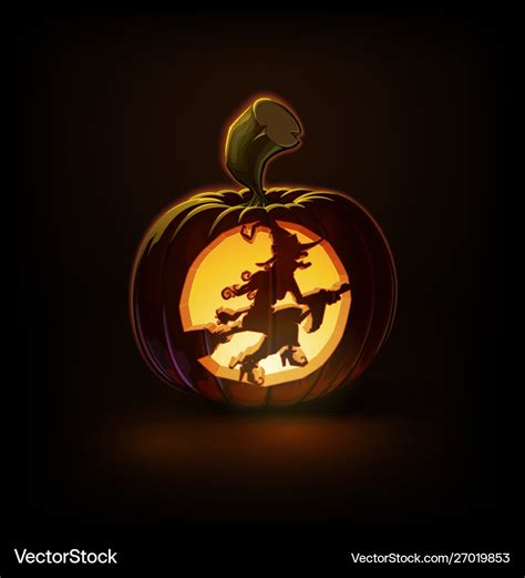 Jack-o-lantern dark witch on broom Royalty Free Vector Image