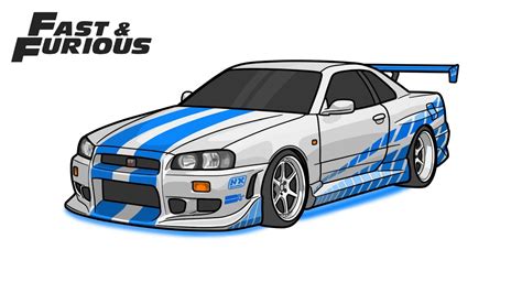 How to draw a NISSAN SKYLINE GT-R R34 from Fast and Furious 2 / drawing ...