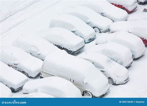 Cars Covered in Snow on a Parking Lot Stock Photo - Image of seasonal ...