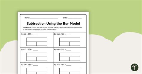 3-Digit Subtraction - Bar Model Worksheet | Teach Starter